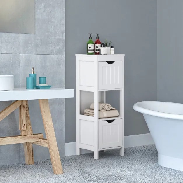 Armário de Casa de Banho com 2 gavetas removíveis, prateleira lateral estreita, móveis para sala de estar, quarto, 30 x 30 x 90 cm, branco