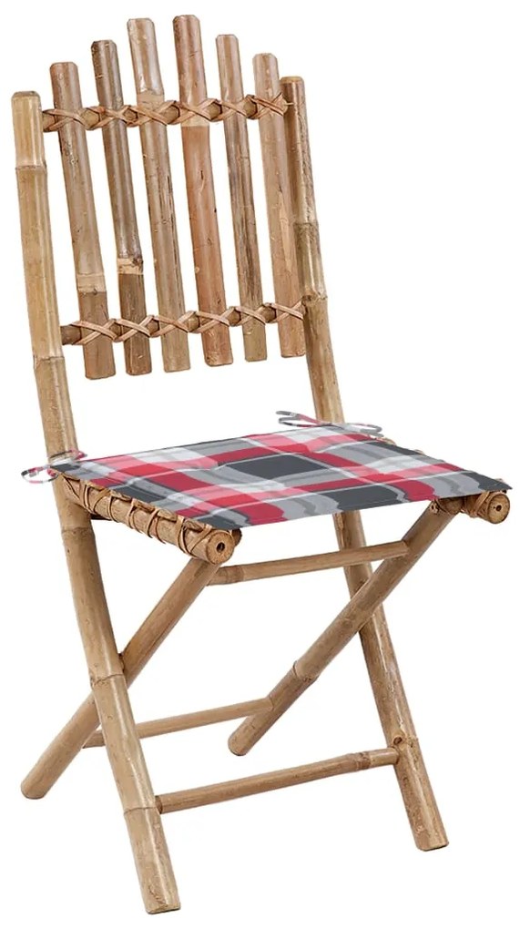 5 pcs conj. de jantar dobrável c/ almofadões p/ exterior bambu