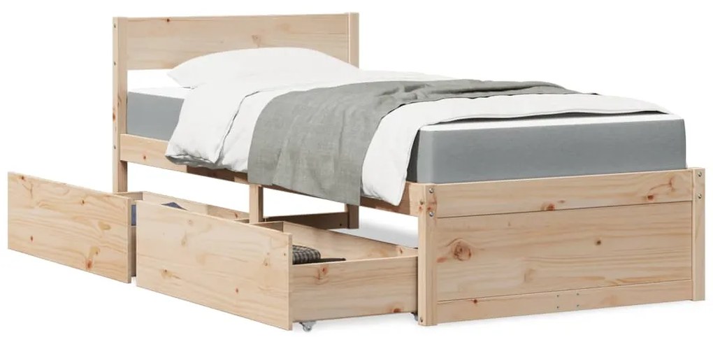 VidaXL Cama com gavetas e colchão 90x190 cm madeira de pinho maciça