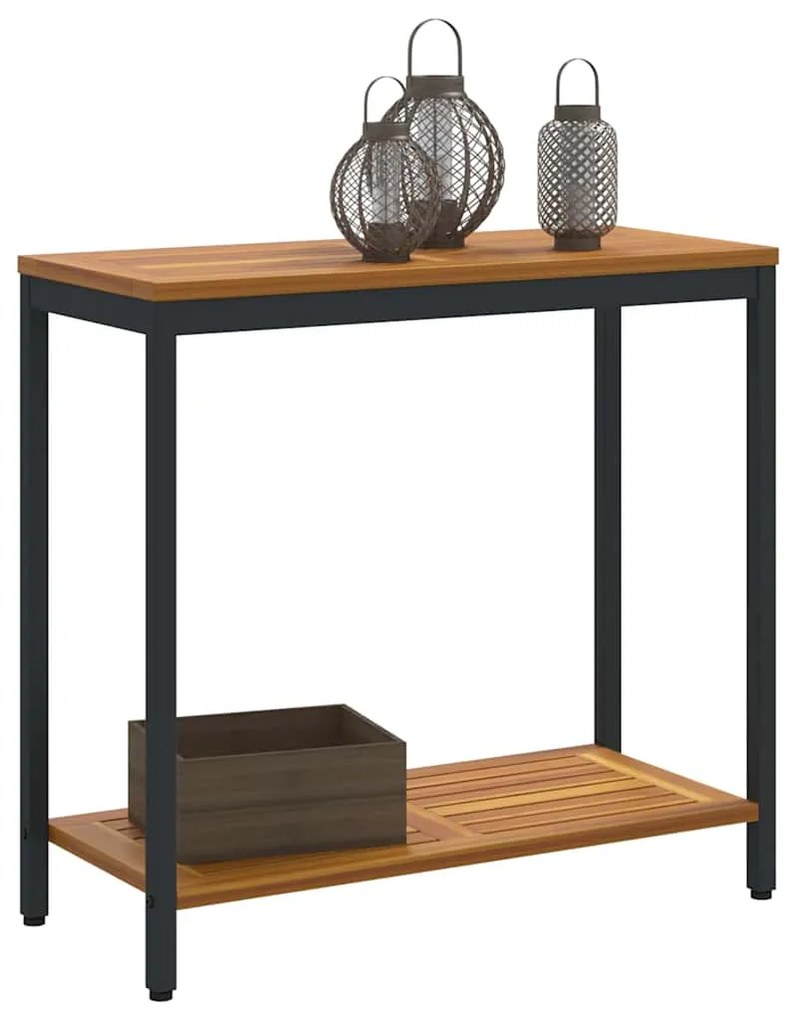 Mesa Outdoor Natural e Preto 35x80x75 cm em madeira sólida e aço