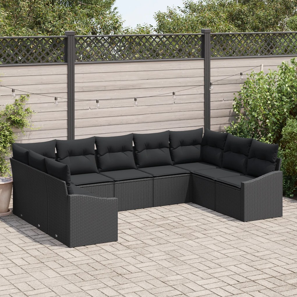 Conjunto de Jantar de Jardim 9 Peças com Almofadas Preto Rattan Sintét