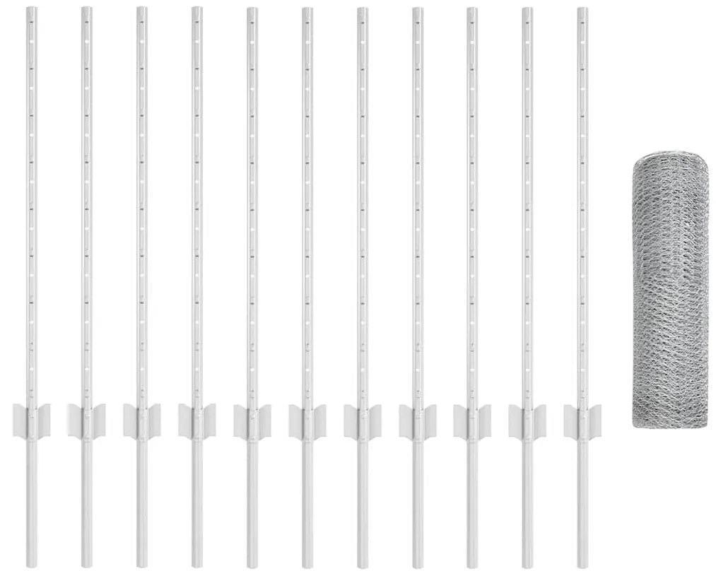 Postes de Cerca 11 pcs U-Channel 80 cm Aço Galvanizado