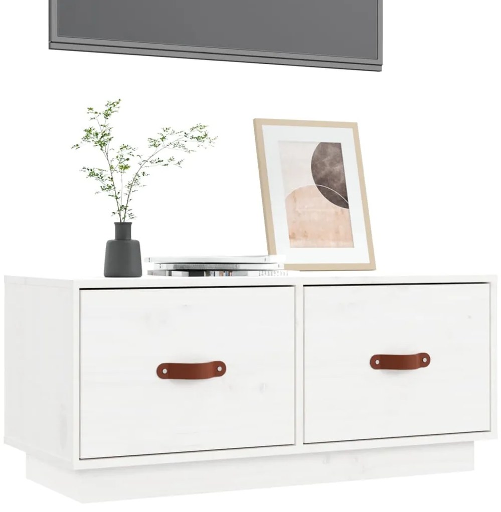 Móvel de TV 80x34x35 cm madeira de pinho maciça branco