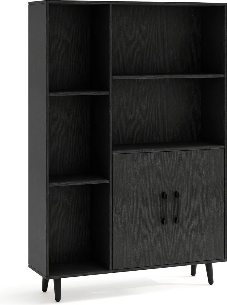 Estante com portas duplas 80 x 23,5 x 119 cm com 5 compartimentos abertos Preto
