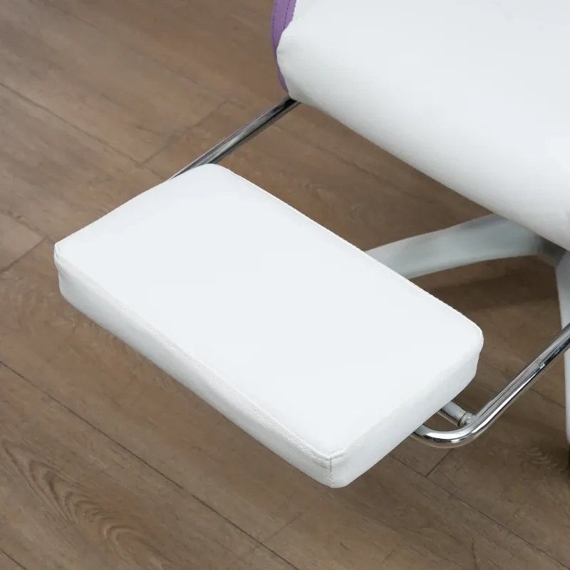Cadeira Gaming de Couro PU com Altura Ajustável Reclinável 135° e Apoio para os Pés Retrátil 65x65x121-129 cm Branco e Roxo