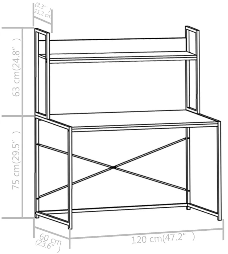 Secretária de computador 120x60x138 cm branco e carvalho