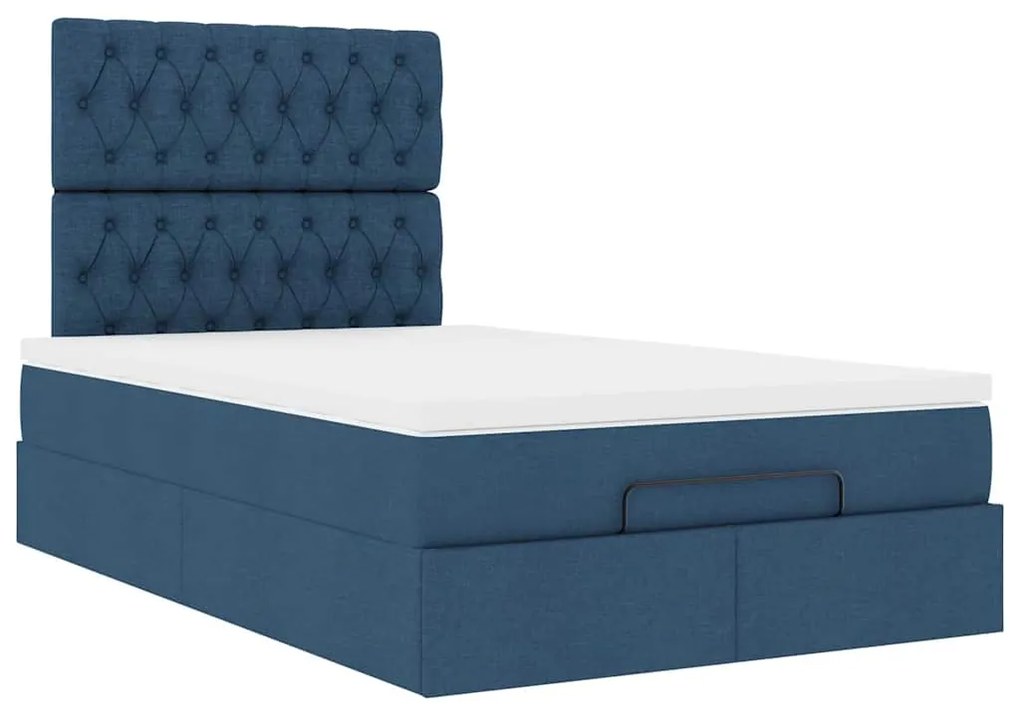 Estrutura de cama otomana com colchão 120x200 cm tecido azul