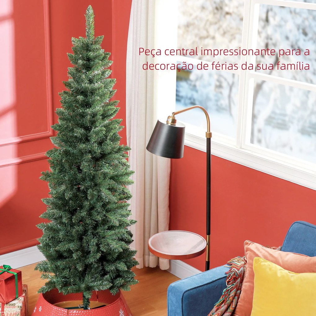 Árvore de Natal Tipo Lápis 180 cm com Base Dobrável e 479 Ramos para Escritório Verde