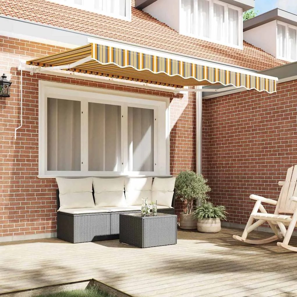 Toldo Retrátil Manual Multicolorido e Amarelo e Cinza e Branco