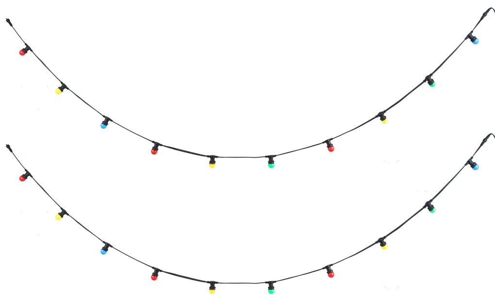 Fio de Luz Preto Extensível 10m com Ficha, incl. 20 Lâmpadas E27 IP64 - Lubber