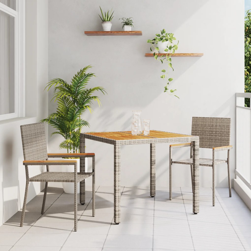 Conjunto de Jantar de Jardim de 3 Peças em Rattan Poliéster Cinza