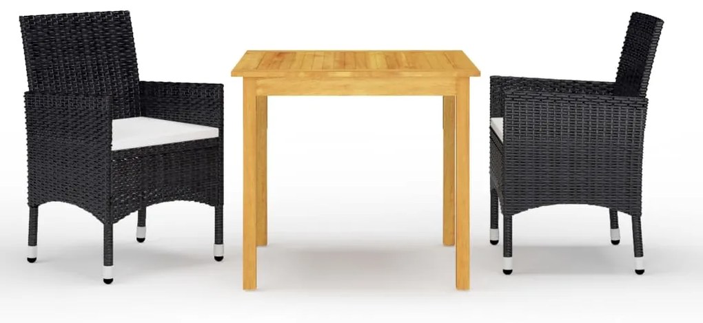 vidaXL 3 pcs conjunto de jantar para jardim com almofadões preto