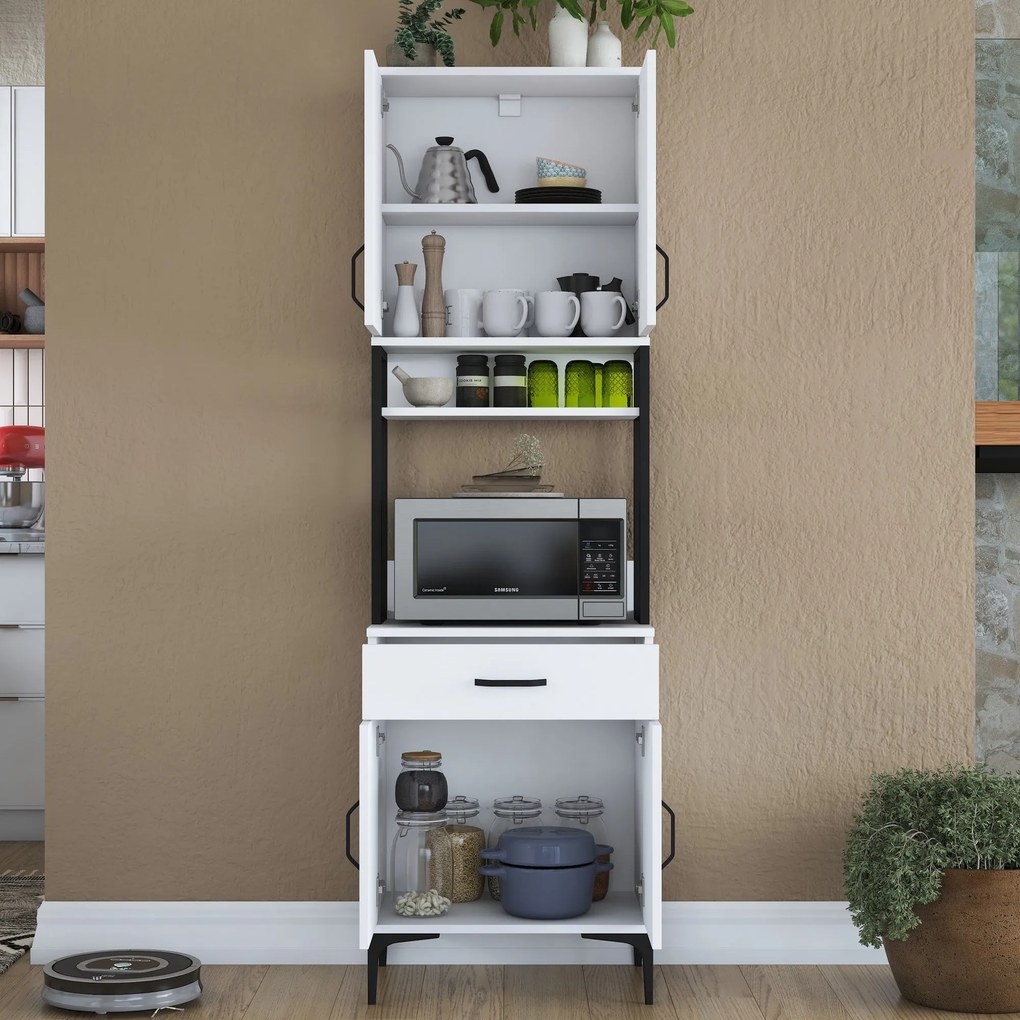 Armário Alto de Cozinha "Etna" - Branco - 60x198.6x25cm - Design Moder