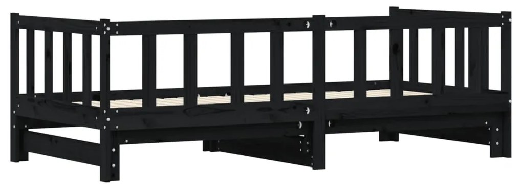 Sofá-cama com gavetão 80x200 cm madeira de pinho maciça preto