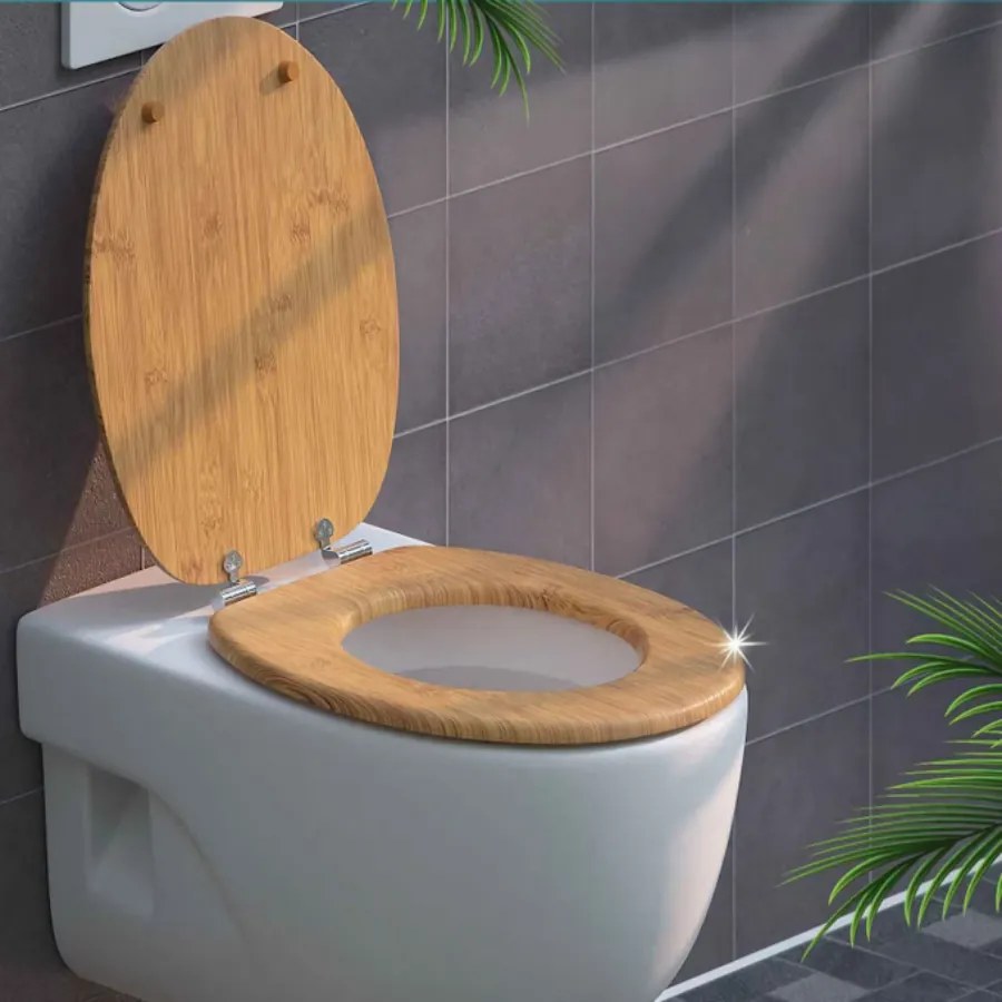 Assento sanitário em bambu com sistema de descida automática em MDF 45,7 x 38 cm