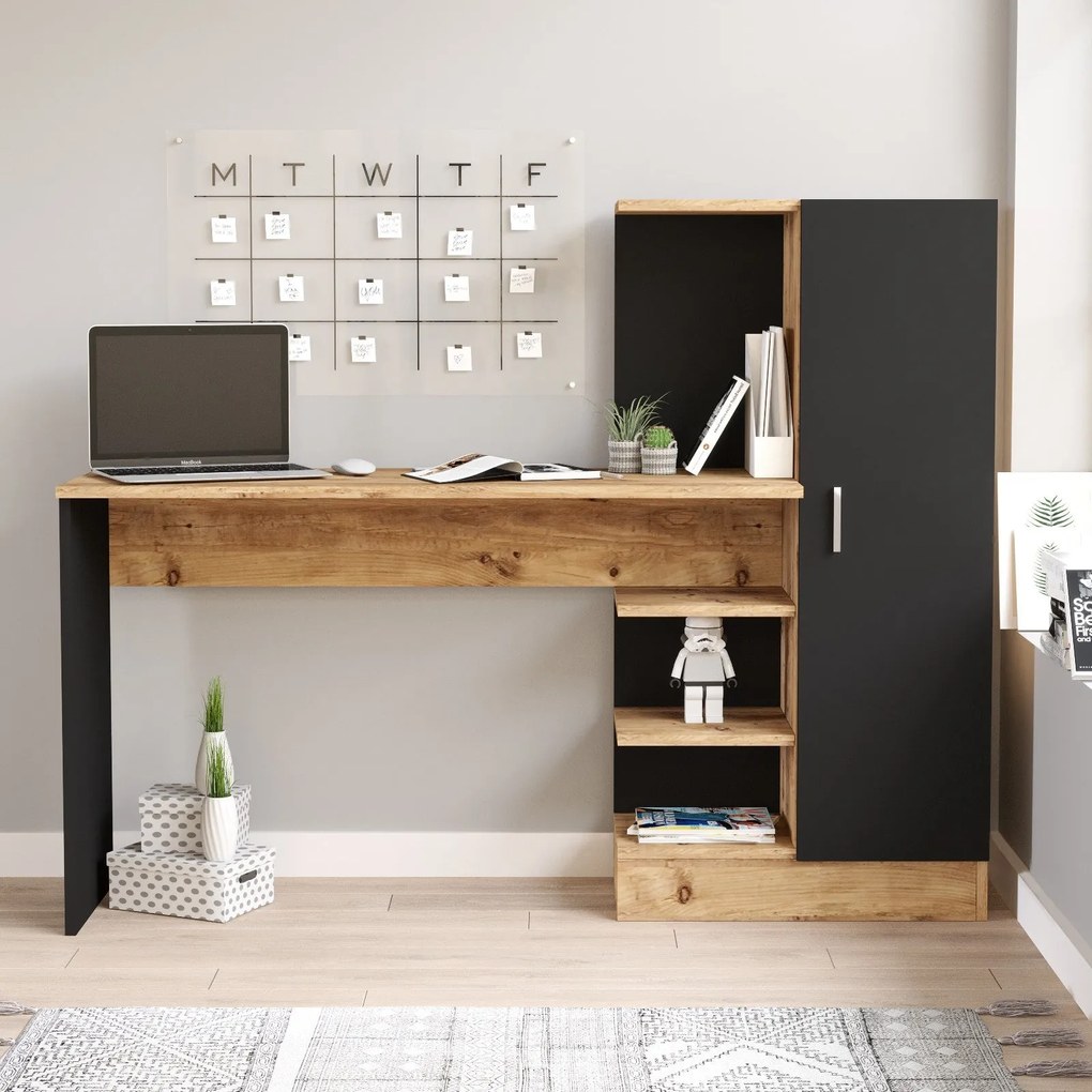 Secretária CT2 – Pinho Atlântico/Preto – 152,3x120x40 cm