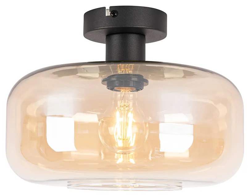 LED Plafon Inteligente Preto com Vidro Âmbar incl. Wifi A60 - Bizle Art Deco