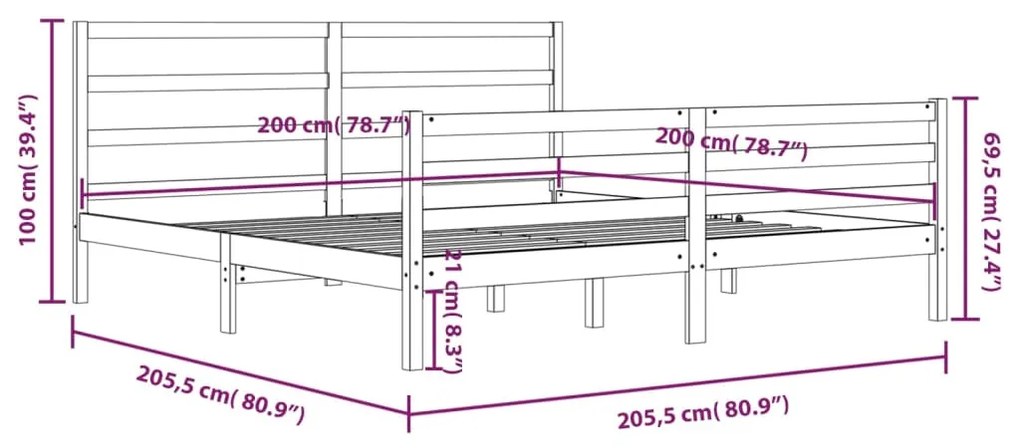 Estrutura de cama 200x200 cm madeira de pinho maciça