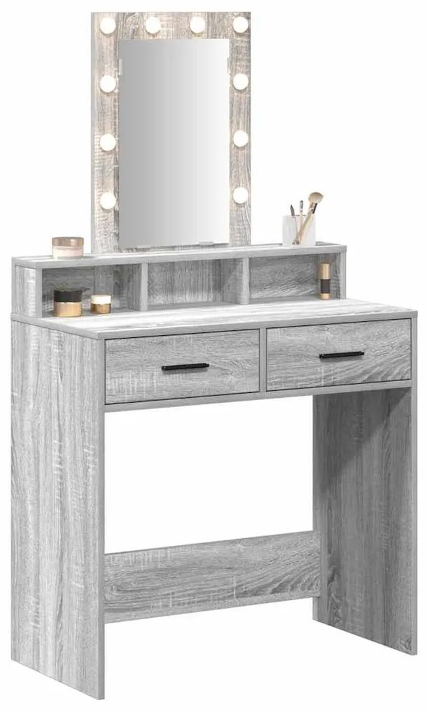 Mesa de Maquilhagem vidaXL com Luzes LED Cinza Sonoma 79x41x140 cm