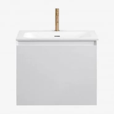 Conjunto De Móvel De Casa De Banho Suspenso Em Madeira Com Lavatório Integrado Macrae Branco & Sem Espelho & Dourado ↑20 - Sklum