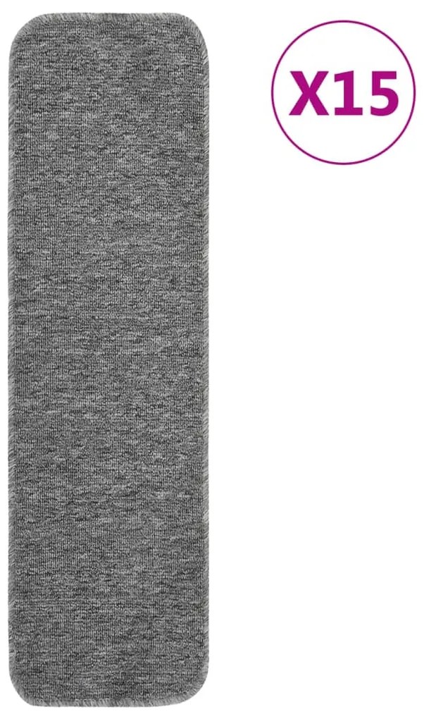 Tapetes antiderrapantes retang. p/ escadas 15pcs 75x20 cm cinza