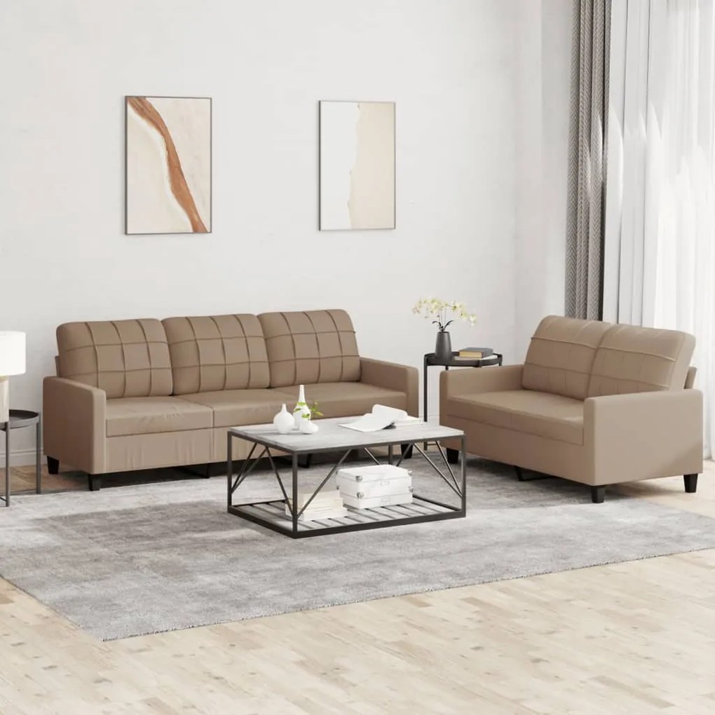 3201382 vidaXL 2 pcs conjunto sofás c/ almofadões couro artif. cor cappuccino