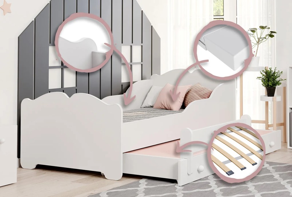 Cama infantil dupla ANNA 160x80 branca - colchão e estrado incluído