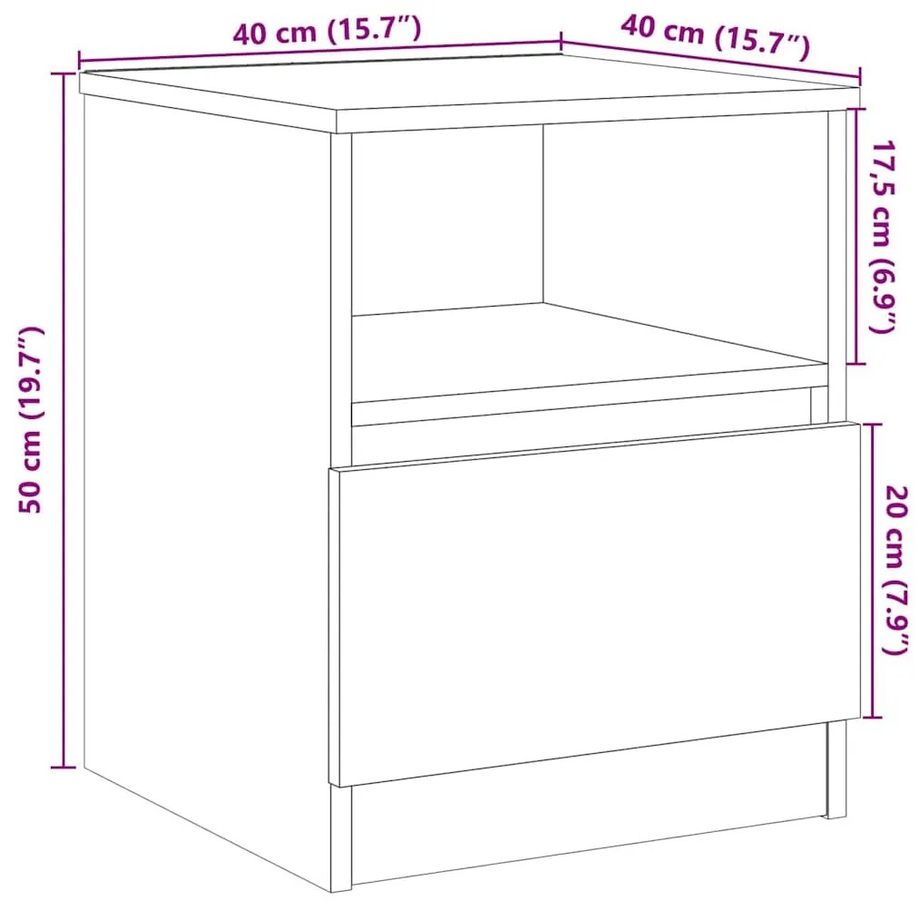 Mesa cabeceira 2pcs 40x40x50cm deriv.madeira carvalho artisiano