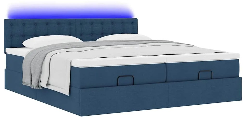 Estrutura de cama otomana com colchões 180x200cm tecido azul
