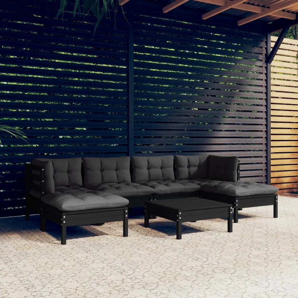 vidaXL 7 pcs conjunto lounge de jardim c/ almofadões pinho preto