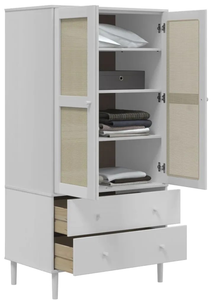 Roupeiro SENJA aspeto vime 90x55x175 cm pinho maciço branco