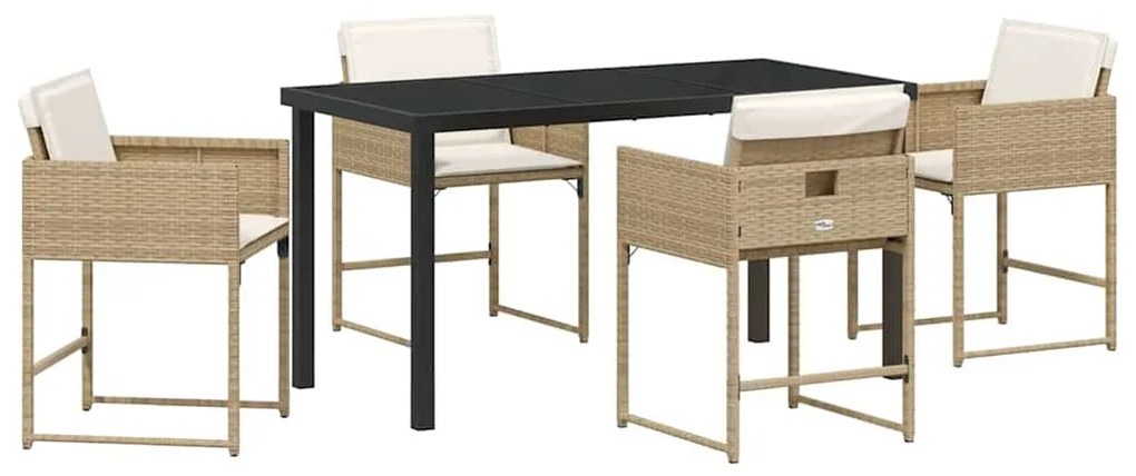 Conjunto de Jantar para o Jardim com 5 Peças da e Almofadas Bege em Ra