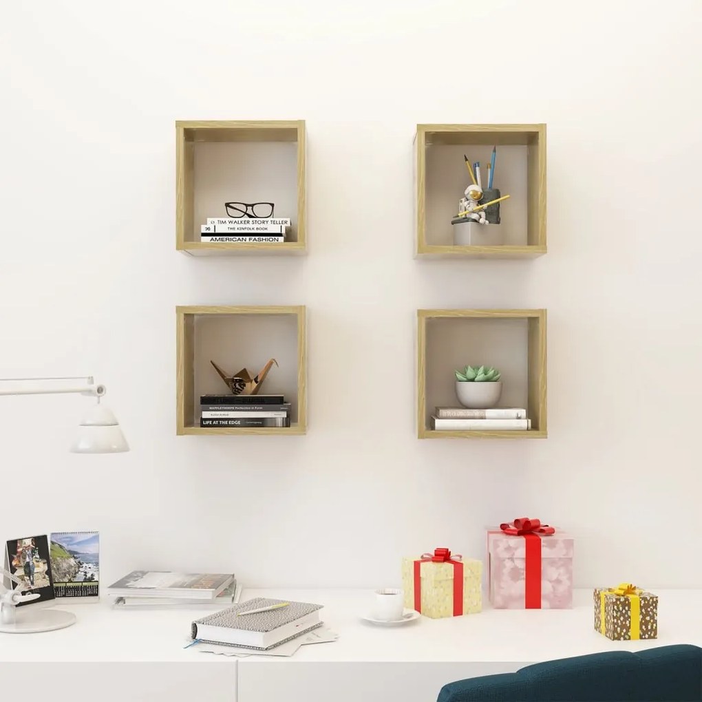 Prateleiras de parede em forma de cubo 4 pcs 26x15x26 cm sonoma