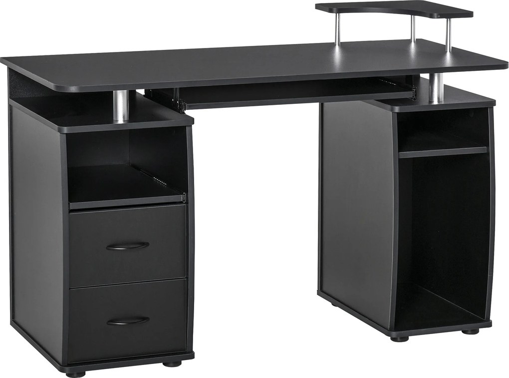 HOMCOM Secretária Computador Mesa PC Múltiplas Prateleiras 2 Gavetas Design Moderno 120x55x85 cm Preto Elegante | Aosom Portugal