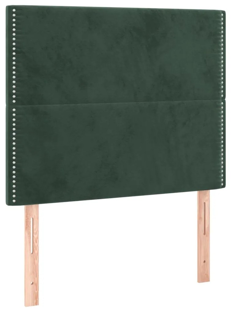 Cabeceira de cama c/ LED veludo 80x5x118/128 cm verde-escuro