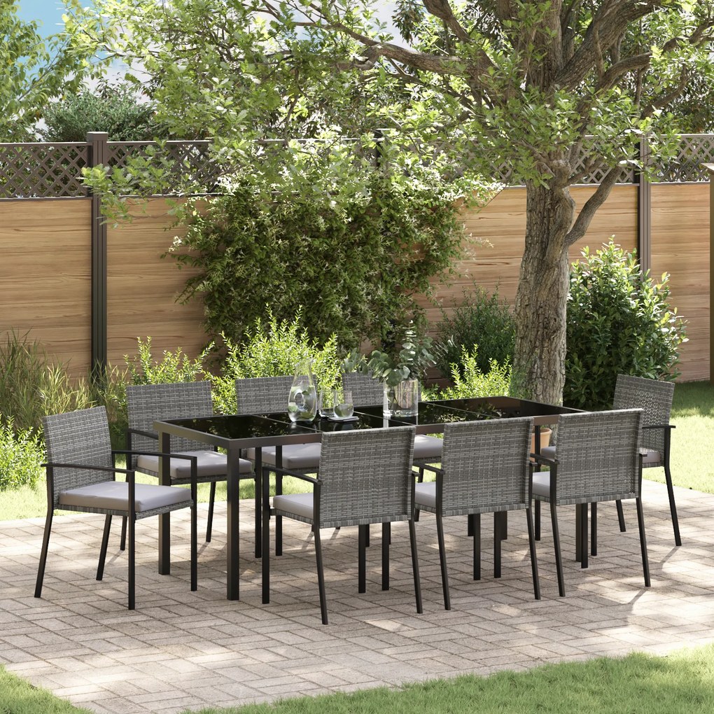 vidaXL Conjunto de Jantar 9 Peças Cinza Rattan Poliéster