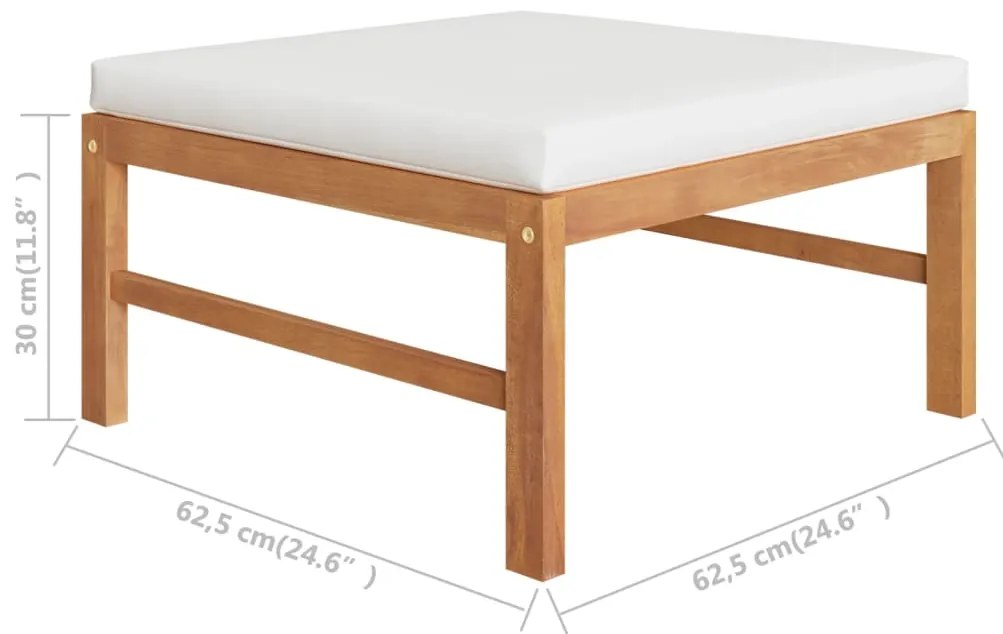 3 pcs conj. lounge de jardim c/ almofadões cor creme teca