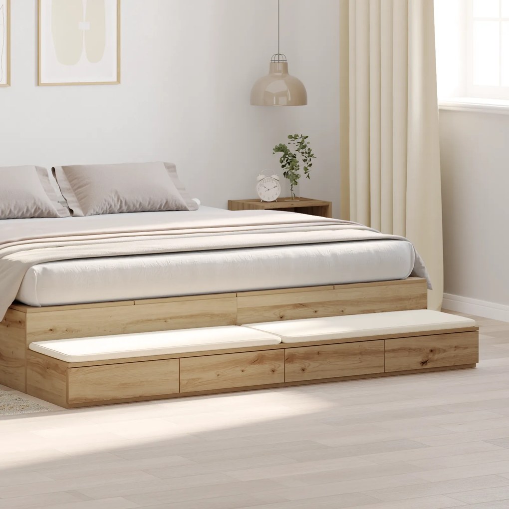 Caixas de Cama vidaXL Carvalho Artesanal 180x36,5x16,5 cm Madeira de Engenharia