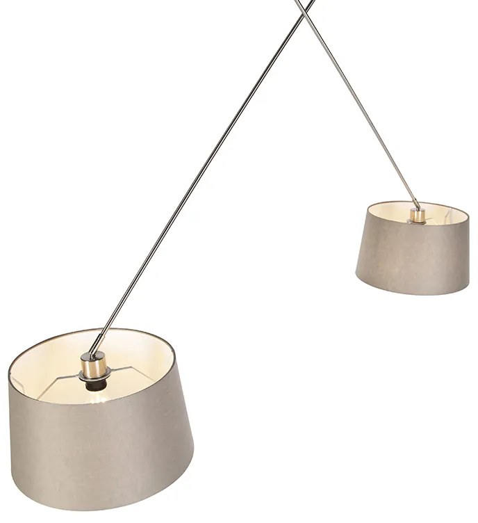 Candeeiro de suspensão em aço com abajures em linho bege 35 cm 2 luzes - Blitz Country / Rústico,Moderno