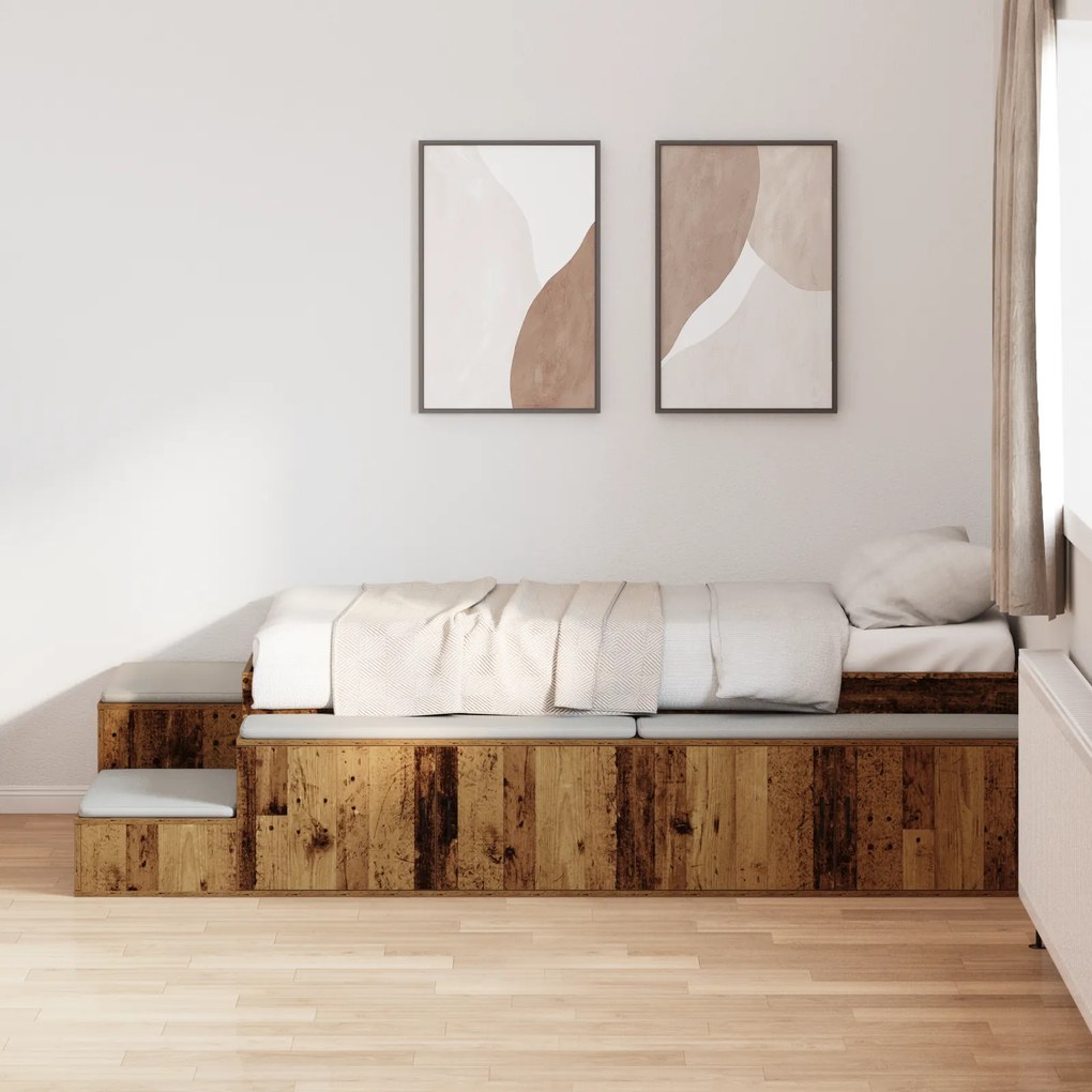 Cama com Armazenamento Madeira Velha 90x190 cm