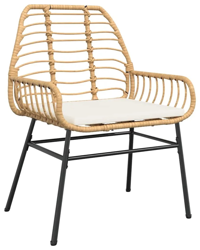 Conjunto jantar jardim 3 peças almofadas vidro vime PE castanho