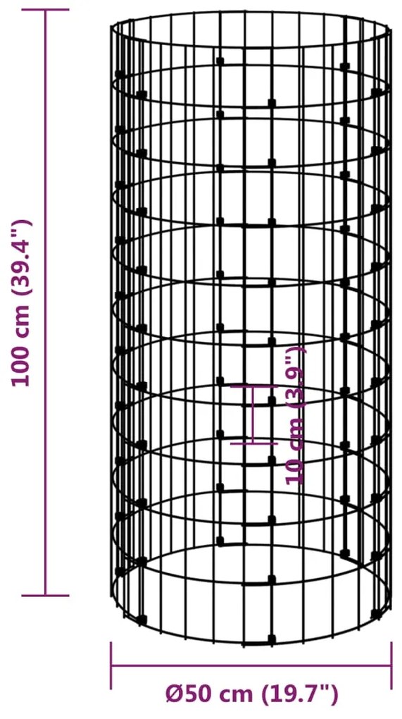 Canteiro elevado/cesto gabião em poste Ø50x100 cm aço galvaniz.