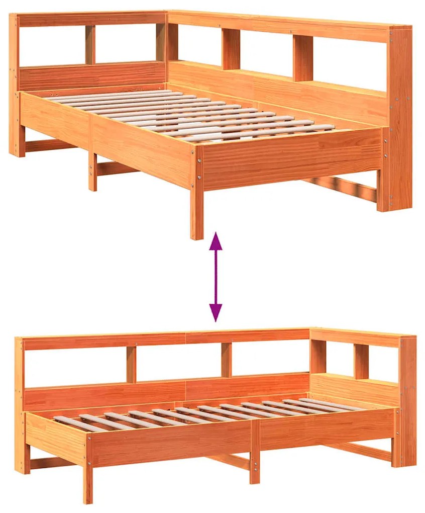 Cama com estante sem colchão 75x190cm pinho maciço castanho-mel
