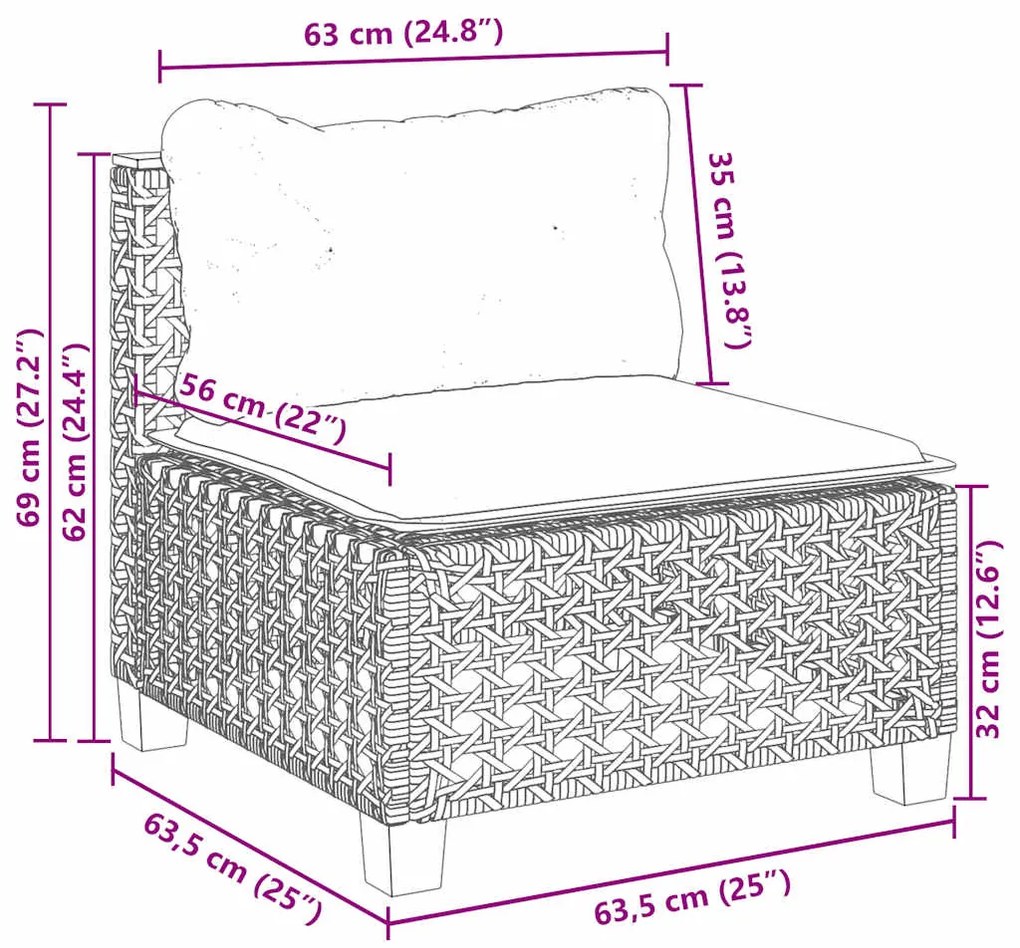 6 pcs conjunto de sofás p/ jardim com almofadões vime PE bege