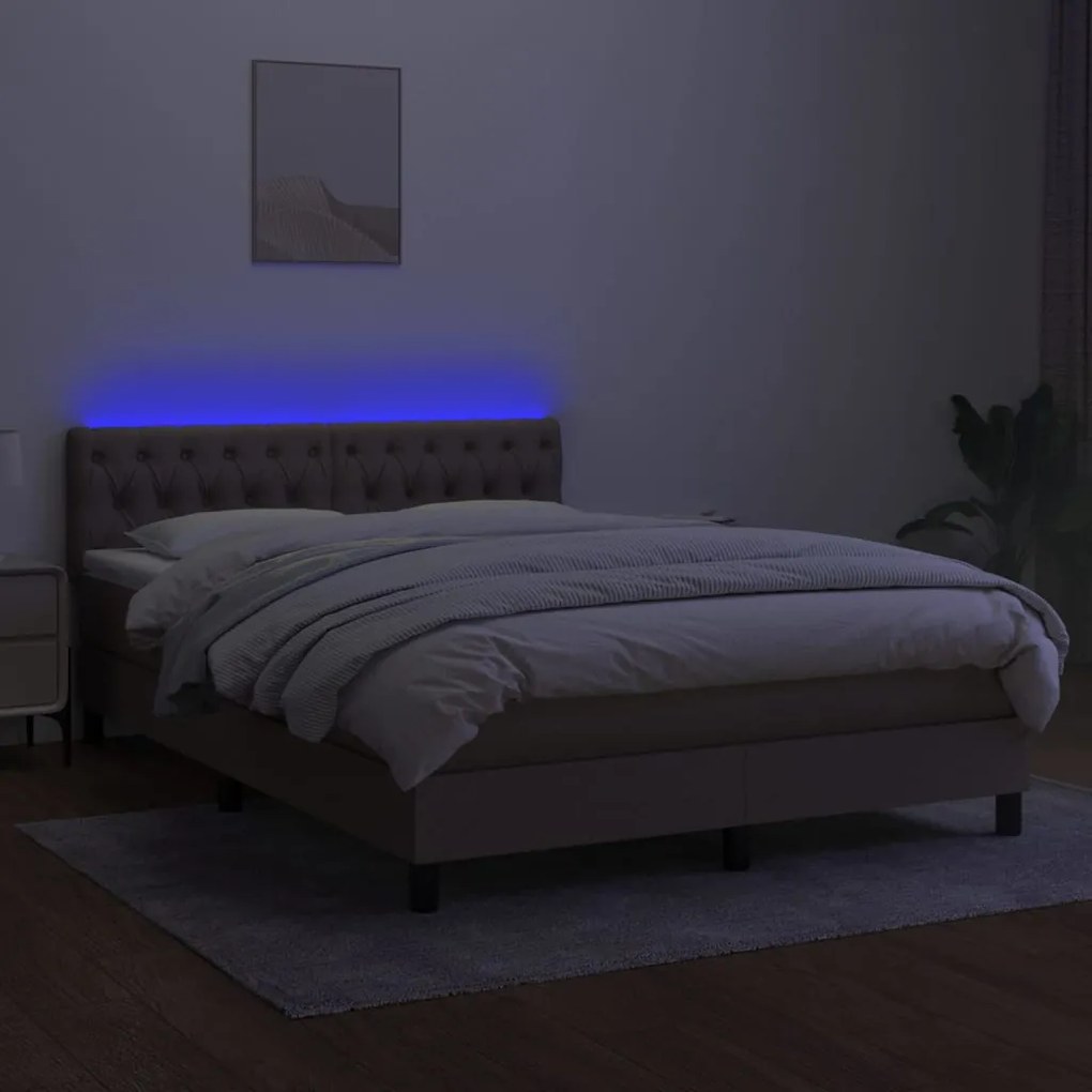 Cama box spring colchão/LED 140x200 cm tecido cinza-acastanhado