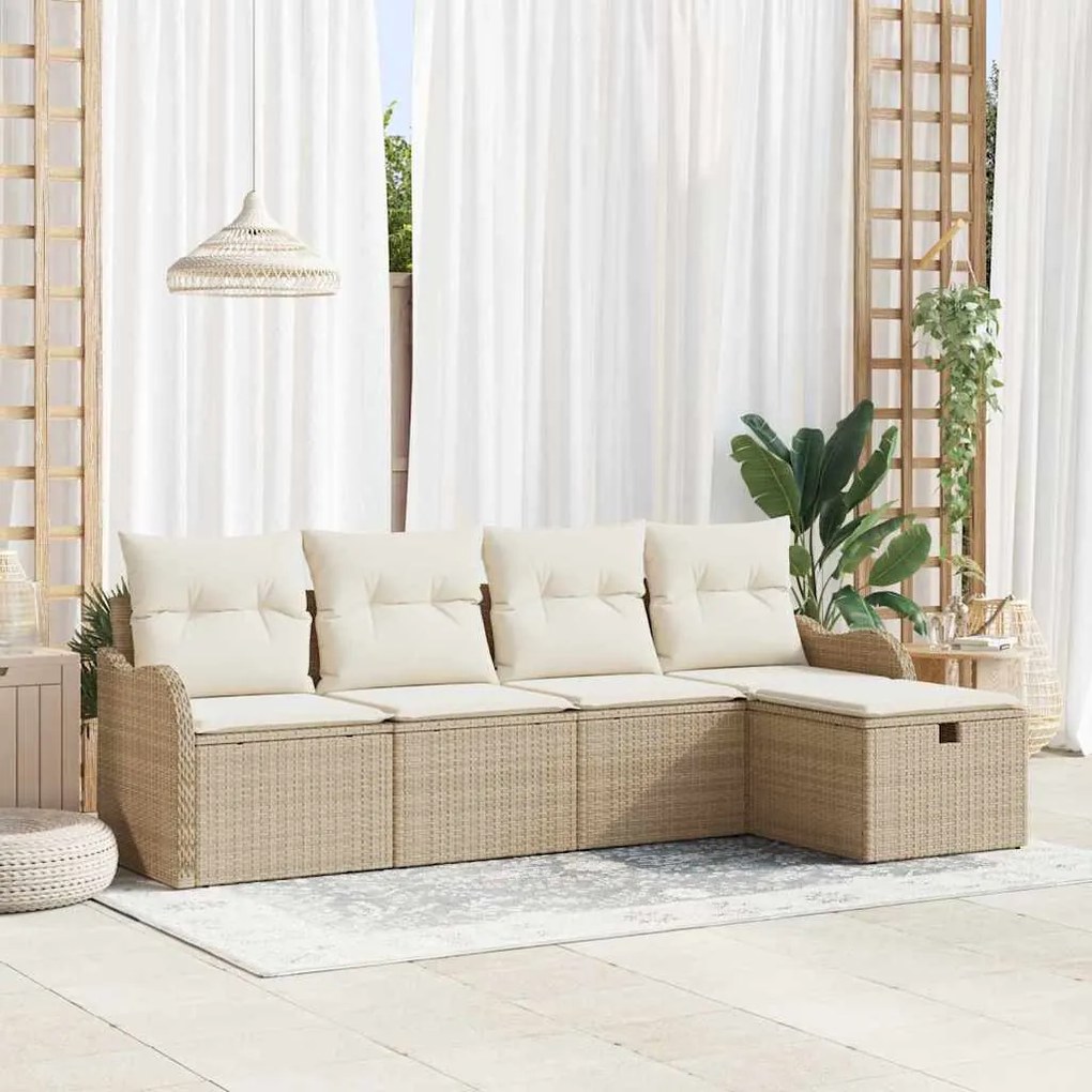 vidaXL Conjunto de Sofá de Jardim 5 Peças com Almofadas Beige em Rattan Sintético