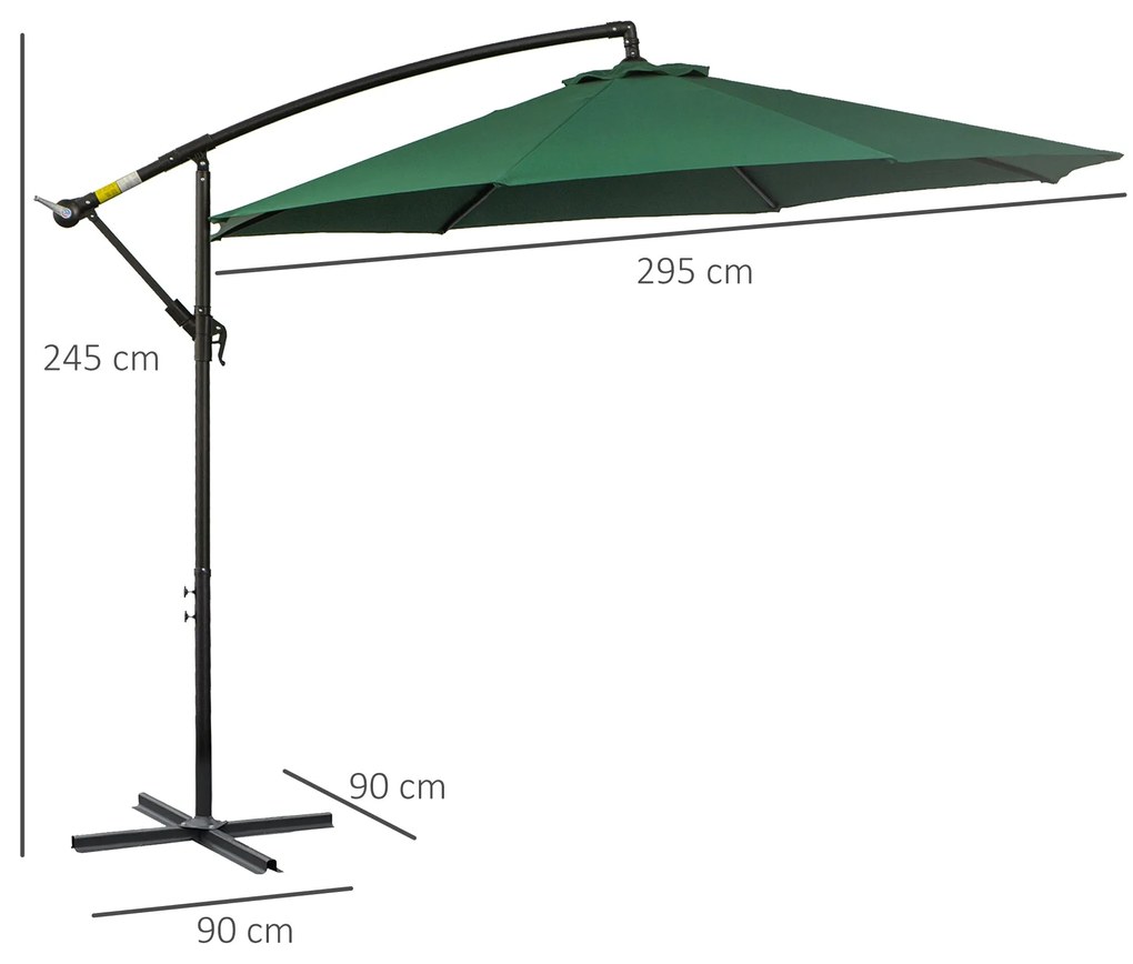 Chapéu de Sol de Jardim Ø295x245cm Chapéu de Sol Excêntrico Inclinável
