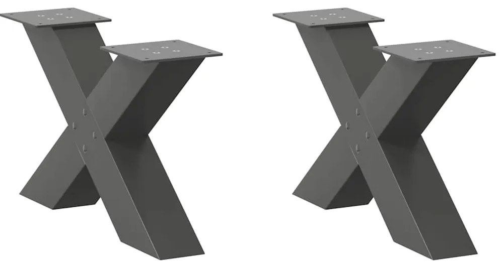 vidaXL Pés para mesa de centro em formato de X, 2 peças, antracite, 60x(30-31) cm, aço