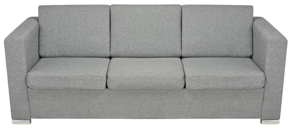 Conjunto de sofás, 3 pcs, tecido cinzento claro