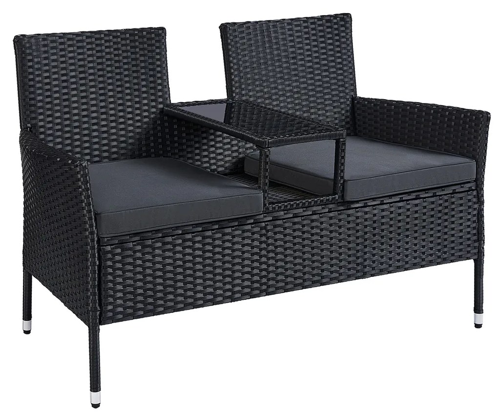 Sofá de jardim, varanda com mesa em poliratãn PE 65 x 131 x 84 cm preto-cinzento escuro